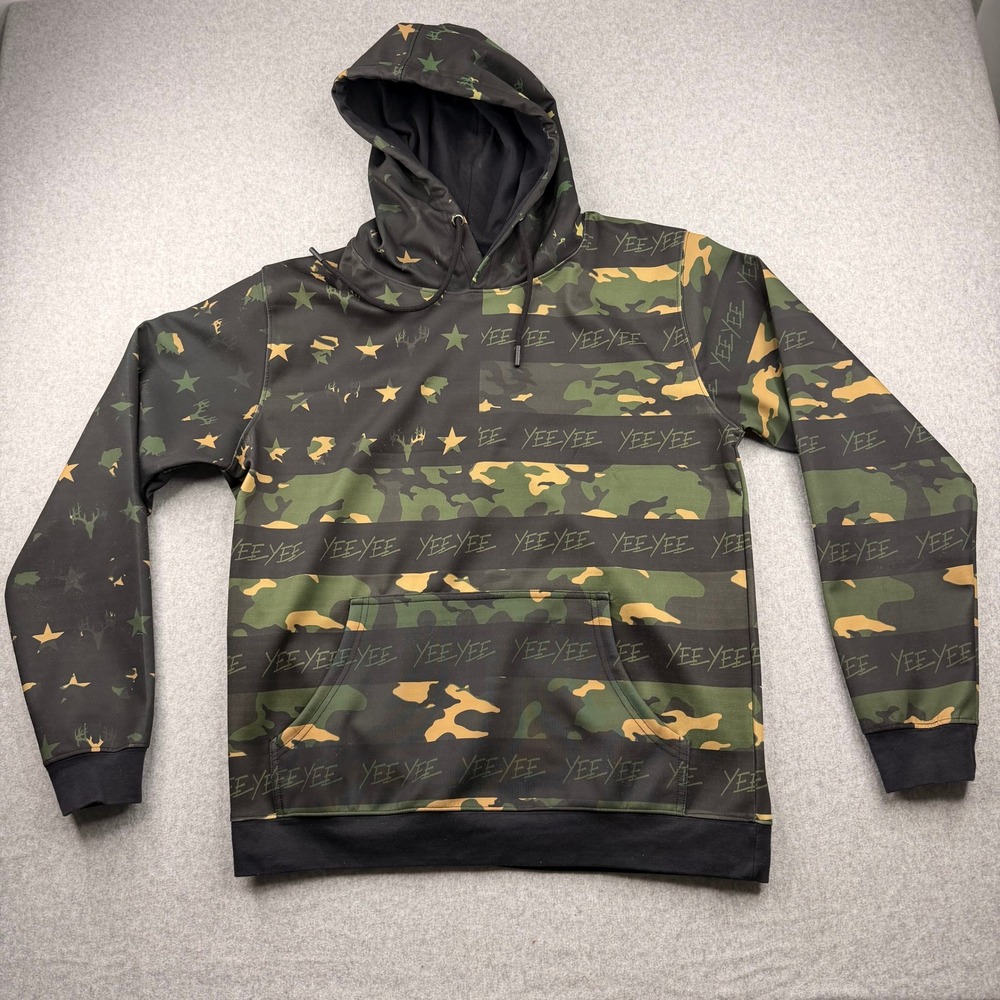 Yee Yee Apparel Mens Large Camo Flag Hoodie Stars Deer Logo Sweatshirt Green L